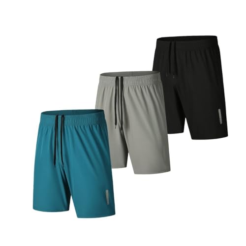 fovdtaa 3 Pack Mens Sports Shorts Quick Dry Shorts Gym Running Workout Activewear Men Running Shorts Black,Grey,Blue M