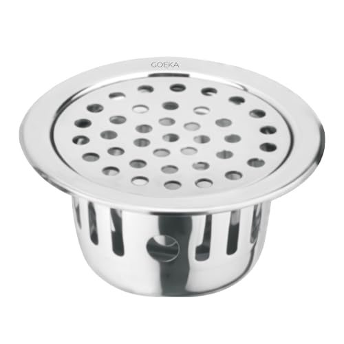 Image of GOEKA Round Floor Drain | 202-Grade Stainless Steel | 5 x 5 Inches | with Cockroach Trap /Jali & Lock | Rust-Proof Bathroom & Kitchen Drain Cover