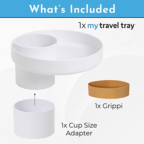 Image of Travel Tray Round, USA Made Easily Convert Your existing Cup Holder to a Tray and Cup Holder for use in a Car Seat, Booster, Stroller, Golf Cart and Anywhere You Have a Cup Holder! White