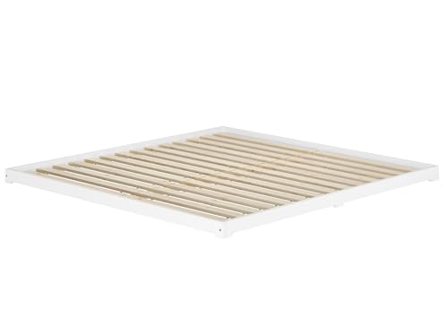 Erst-Holz®Weißes Niederflurbett 200x200 extra flach Holzbett Kiefer V-60.47W-20Rollrost inkl.