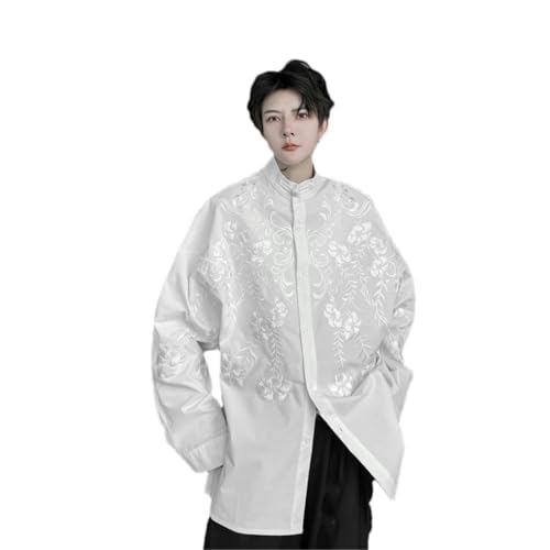 Chemisier à manches longues pour homme col chinois brodé vintage