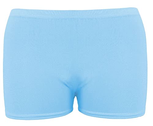 janisramone Pantalones cortos elásticos lisos para mujer, para baile, gimnasio, club, fiesta, mini pantalones cortos, azul celeste, 34-36 Cover