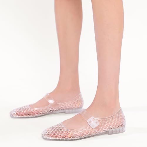 Jelly Flat Shoes for Women Square Toe Mesh Ballet Flats Clear Beach Mary Jane Jellies Comfortbale Ballerina with Buckle Strap3