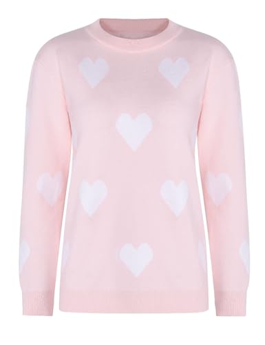 Image of Women's Pullover Sweaters Cute Multi-Hearts Knitted Casual Sweater (Pink, XXL-Large)