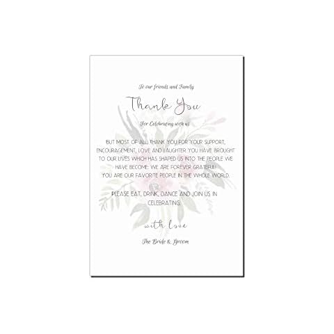 Elcer Floral Wedding Thank You Place Setting Cards Print to add Table Centerpieces Wedding Rehearsal Decorations Placement Thank You Note Favors 4x6 Pack of 50 (Floral Transparent) Cover