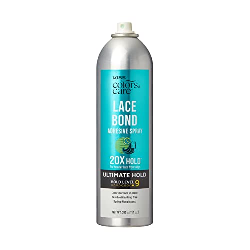 KISS Colors & Care Lace Bond Adhesive Spray Ultimate Hold 11.1 oz. - Adhesive for Lace Frontals, Sweat Proof, Water-Resistant, Fast Drying, Efficient Nozzle, Convenient, Super Secure for All Day