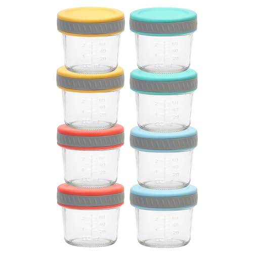Tronco Glass Baby Food Jars with Lids, 8 Pack 4oz Reusable Baby Food Storage Containers, Soda-Lime Glass Jars for Puree, Breast Milk, Snacks, Freezer, Microwave & Dishwasher Safe