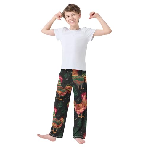 ZZXXB Rooster Pine Branches Boys Long Pants Soft Trousers Elastic Waist Kids Lounge Bottoms with Pockets S-XL3