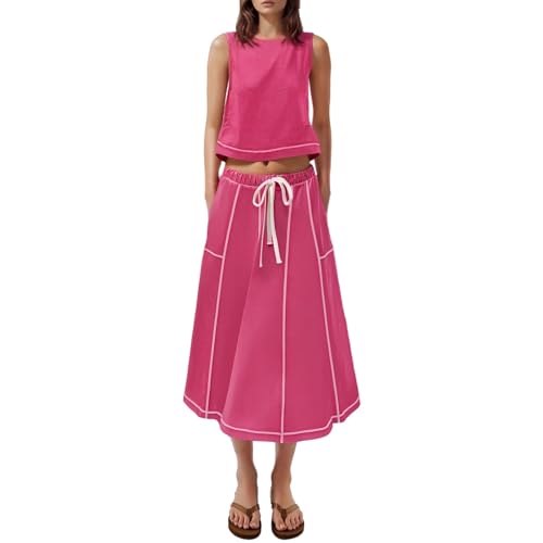 Ensemble court et jupe longue femme look lin fluide