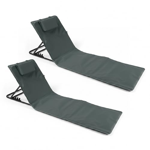 Baroni Home Tumbona plegable de playa con cojín acolchado, respaldo reclinable, bolsillo de almacenamiento, tumbona portátil para playa, piscina, camping, 48 x 150 x 52 cm (2, gris)