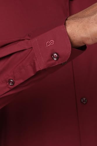 Image of Peter England Men Polycotton Slim Fit Full Sleeve Stretchable Solid Formal Shirt | Lycra Comfort