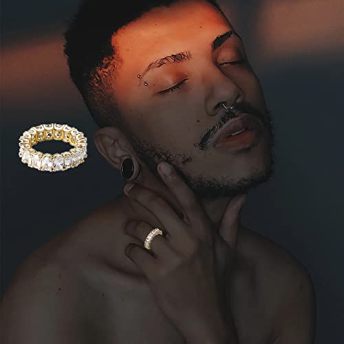 TOPGRILLZ Iced Out Baguette Oval Ring Cubic Zirconia Diamond 14K Gold Silver Band Pinky Eternity Ring for Men Women(Gold, 9)