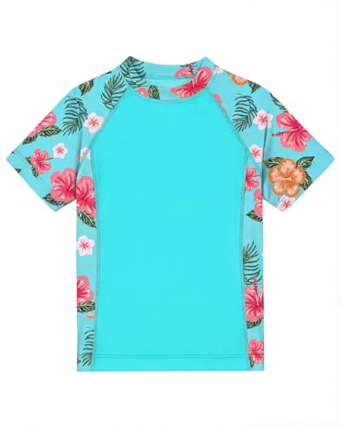 Image of Girls Swimsuit Colorful Short Sleeve Bathing Suits UPF 50+ Rash Guard Set Two Piece Summer Swimwear