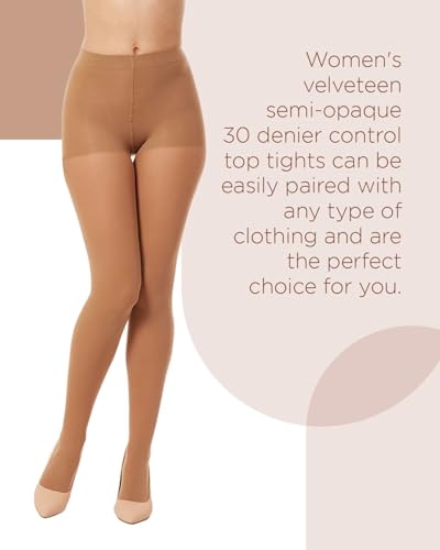 Image of MeMoi Velveteen Semi Opaque Tights, Comfortable and Lightweight Control Top Tights, 30 Denier - Sizes S-Q2