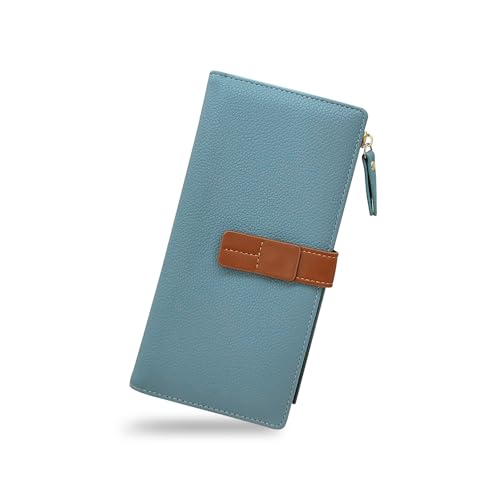 Womens Wallet, PU Leather Ladies Wallet Fashionable Long Wallet with Multiple Compartments, Large Capacity Women's Wallet for Bank Cards, ID Cards, Cash, Receipts (blue)