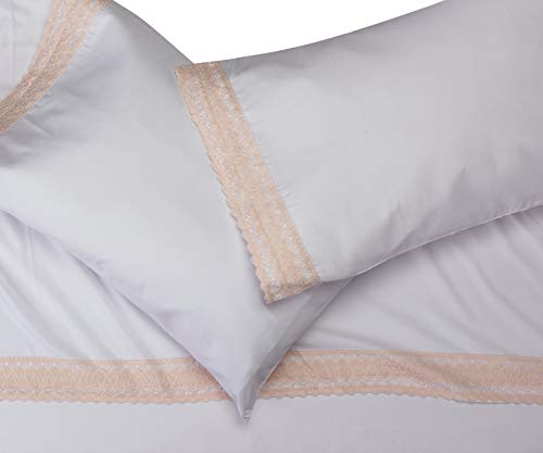 Modern Threads Soft Microfiber Crochet Lace Sheets - Luxurious Microfiber Bed Sheets - Includes Flat Sheet, Fitted Sheet With Deep Pockets, & Pillowcases White/Blush Queen #TOP1