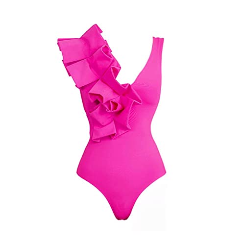 ABOCIW Maiô feminino com saída de praia com estampa floral, decote em V, barriga, Rosa choque, P