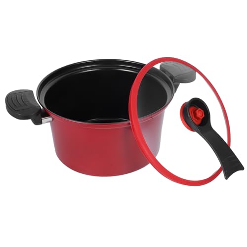 Amosfun Olla a presión roja con tapa, antiadherente, multifuncional, para cocinar en casa, sopa y guiso de baja presión, con conducción rápida del calor, compacta para el hogar