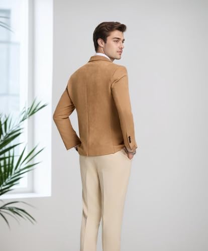 Men's Suede Blazers Slim Fit Business Formal Suit Jacket for Men 2 Buttons Casual Sport Coats with Pockets3