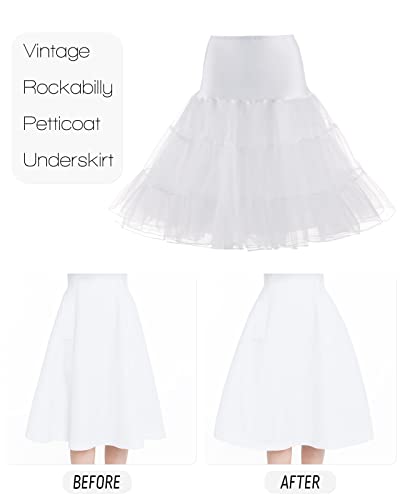 Women's 50S Crinoline Petticoat Adult Elastic Waist Tutu Skirts Layered Chiffon Underskirt Puffy Tulle Ballet Dance Pettiskirts Pure-White #TOP4