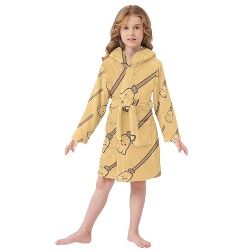 Kids Bath Robes Girls Witch Brooms Halloween Pattern Print Hooded Robe For Kids2