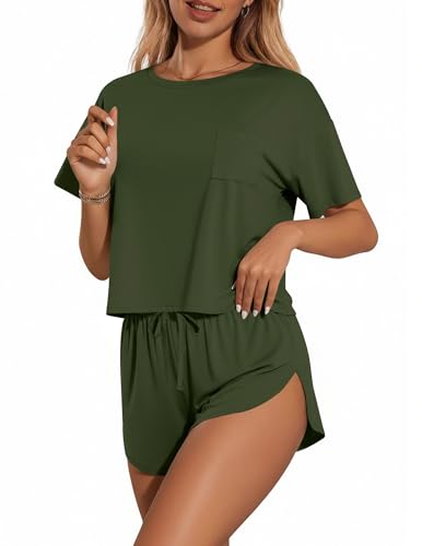 Image of Ekouaer Womens Pajama Sets Sexy Lounge Sets Side Split Short Pj Sets Cute Pjs 2 Piece Comfy Sleepwear Loungewear
