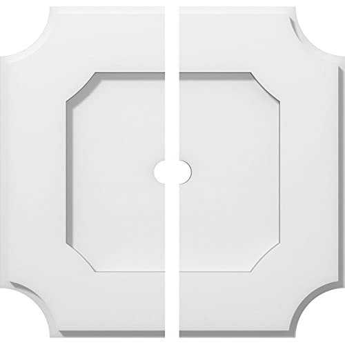Image of Ekena Millwork CMP14LE2-01000 Locke Architectural Grade PVC Contemporary, Two Piece Urethane Ceiling Medallions 14 inchOD x 1 inchID x 8 1 /4 inchC x 1 inchP