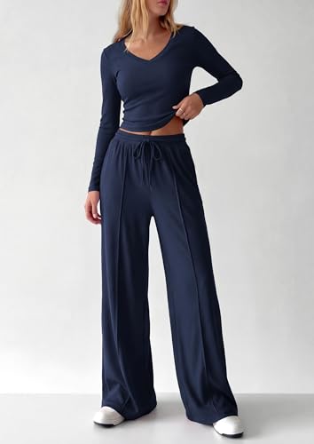 PRETTYGARDEN Women's 2 Piece Lounge Sets Matching Clothing, Navy Blue,S — view 6