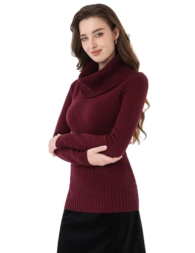 AmélieBoutik Women Cowl Neck Long Sleeve Pullover Tunic Sweater Casual Slim Fit Cable Knit Jumper4