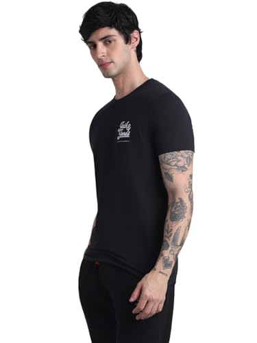 Image of Jack & Jones Men Pure Cotton Typography Printed Slim Fit T-Shirt
