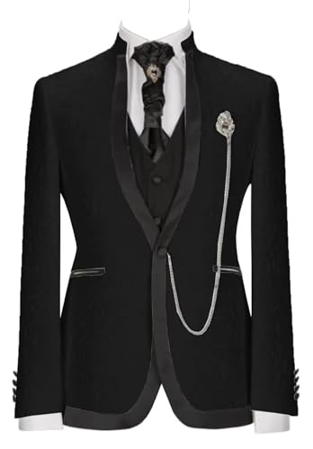 Men's 3 Pieces Suit Dress Slim Fit Jacquard Tuxedos for Wedding Groomsmen Blazer Vest Pant