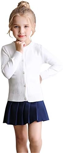 SMILING PINKER Little Girls Crewneck Cardigans Button Knitted Uniform Sweaters Solid Long Sleeves(2-3T,White)