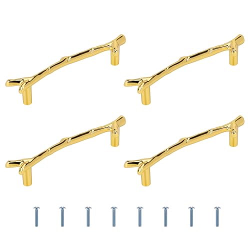 Gartful Handles for Resin Tray, 4-Pack 120mm Branches Shaped Metal Handles with Screw Set for Epoxy Casting Silicone Mold, Serving Board, Kitchen Cabinet Door, Drawer, Faux Geode Agate, Gold