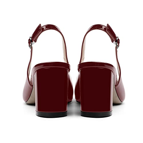 MERRORI Women's Patent Buckle Block Solid Slingback Square Toe Chunky Mid Heel Pumps Shoes 2.5 Inch4