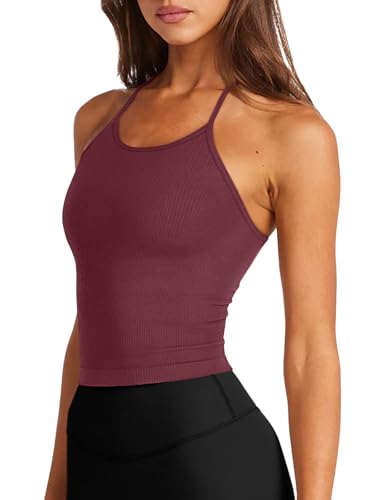 Image of LASLULU Womens Sports Bra Seamless Long Tank Spaghetti Strap Workout Bra