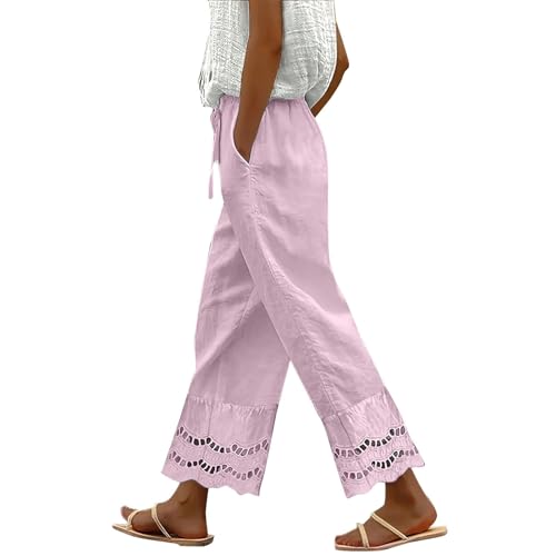 Pantalon batik en patchwork dentelle romantique lin et coton