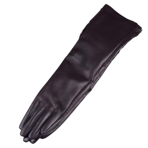 Women's Long Leather Gloves Ladies Party Evening Windproof Fashion Dress(Dark Brown,L-40cm)