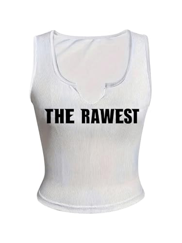 SOLY HUX Women's Letter Print Crop Tops Notched Neck Sleeveless Summer Y2k Tank Top