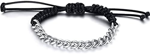 NENMATTE Stainless Steel Bracelet Boho Surfer Bracelets,Men Link Bracelets Braided Men Bracelets with Stainless Stell Handmade Poloshing Silver Stainless Steel Men's Jewelry Bracelets Weaven Bracelets for Men's Gifts