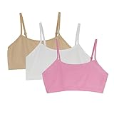 Girls Sports Bra, Vest, Underwear, Adjustable Straps Girls Back to School Seamless Training Bra with Removable Flattering Straps Top for 6-16 Years Pink/White/Beige L
