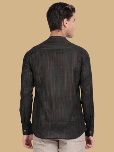 Image of KRYPTIC Men's Full Sleeve Regular Fit Short Kurta in Premium Pure Cotton with Patch Pocket and Mandarin Collar - Perfect Blend of Style and Comfort