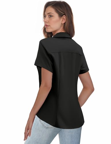 Zeagoo Women's Button Down Shirts Short Sleeve Dress Shirts Basic Business Collared Work Blouses2