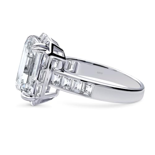 BERRICLE Sterling Silver Halo Art Deco Wedding Engagement Rings Statement for Women, Step Emerald Cut Cubic Zirconia CZ Ring3