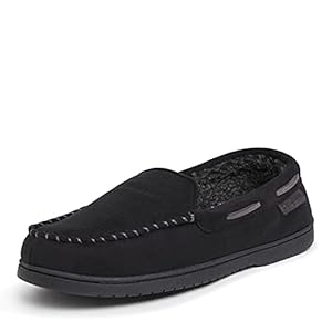 Dearfoams Men’s Breathable Memory Foam Indoor Outdoor Keaton Moccasin Slipper with Wide Widths