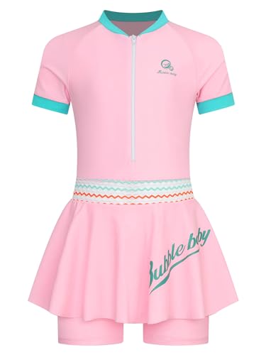 Girl One Piece Swimsuit Short Sleeve Hollow Skirted Swim Jumpsuit Swimwear UPF 50+ Bathing Suit