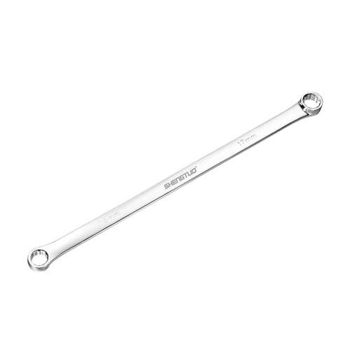 Image of HARFINGTON Double End Box Wrench 16 x 17 mm Metric 12 Point 0 Degree Offset Extra Long Double End Box Ratcheting Wrench CR-V Polished Long Spanner Tools for Repairs