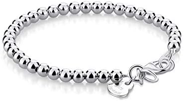 Dankadi New Women's 925 Sterling Silver Bracelet Minimalist 4-6MM Round Bead Chain Solid Silver Bracelet Charm Jewelry Lobster Claw Clasp (Silver 4mm20cm)