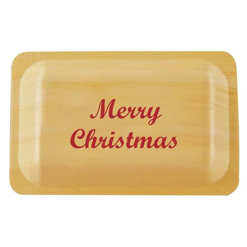 Perfect Stix 7 Inch Wooden Disposable Plates with Printed Merry Christmas in Red and Green. Pack of 50 Disposable Plates.