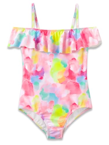 Image of Dvenki Big Girls Asymmetric Cutout Swimsuit Adjustable Straps Sizes 6X-16 | color block, leopard, tropical prints, front lined swimwear, removable pads, suitable for beach, vacation, pool play