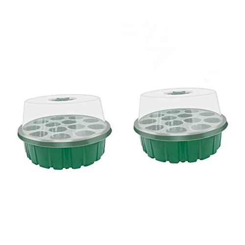 Yardenfun Bandeja De Cultivo De Plantas 13 Orificios para Germinación Interior y Exterior, Color Verde, 2 Piezas, Semillero Reutilizable Tapa Transparente para Jardinería Doméstica y Huertos